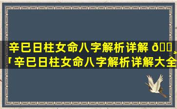 辛巳日柱女命八字解析详解 🌸 「辛巳日柱女命八字解析详解大全」